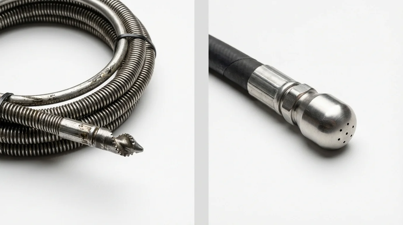 Drain snake cable and hydro jetting nozzle used for drain cleaning in Freeland, PA