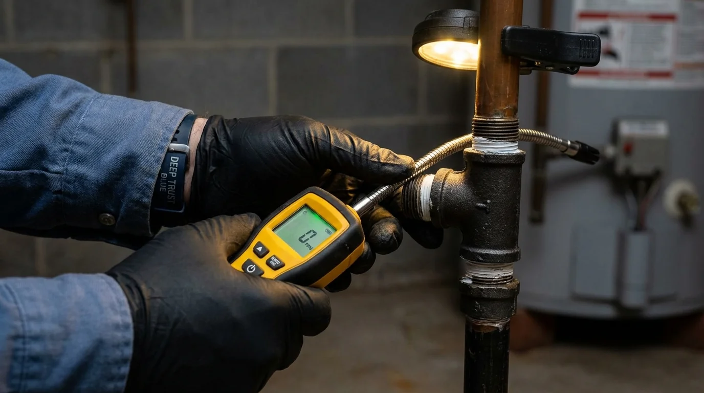Gas leak detection with electronic sniffer by Johns Plumbing LLC in Freeland