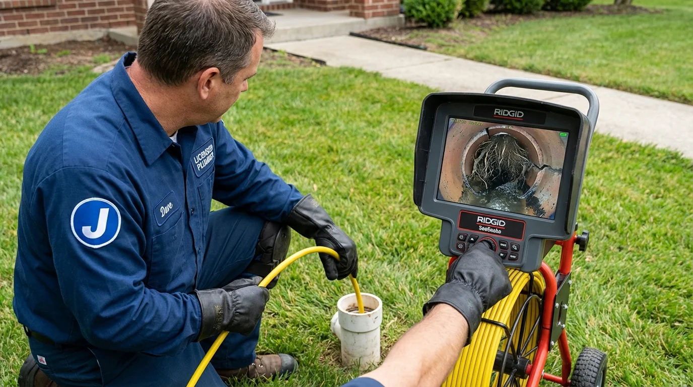 Sewer camera inspection being performed by Johns Plumbing LLC in Freeland
