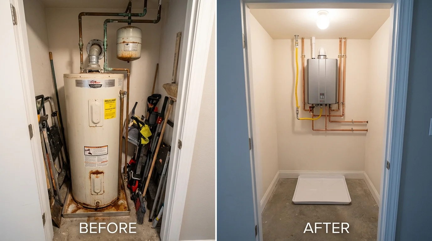 Tank water heater versus wall-mounted tankless unit comparison for Freeland, PA homeowners