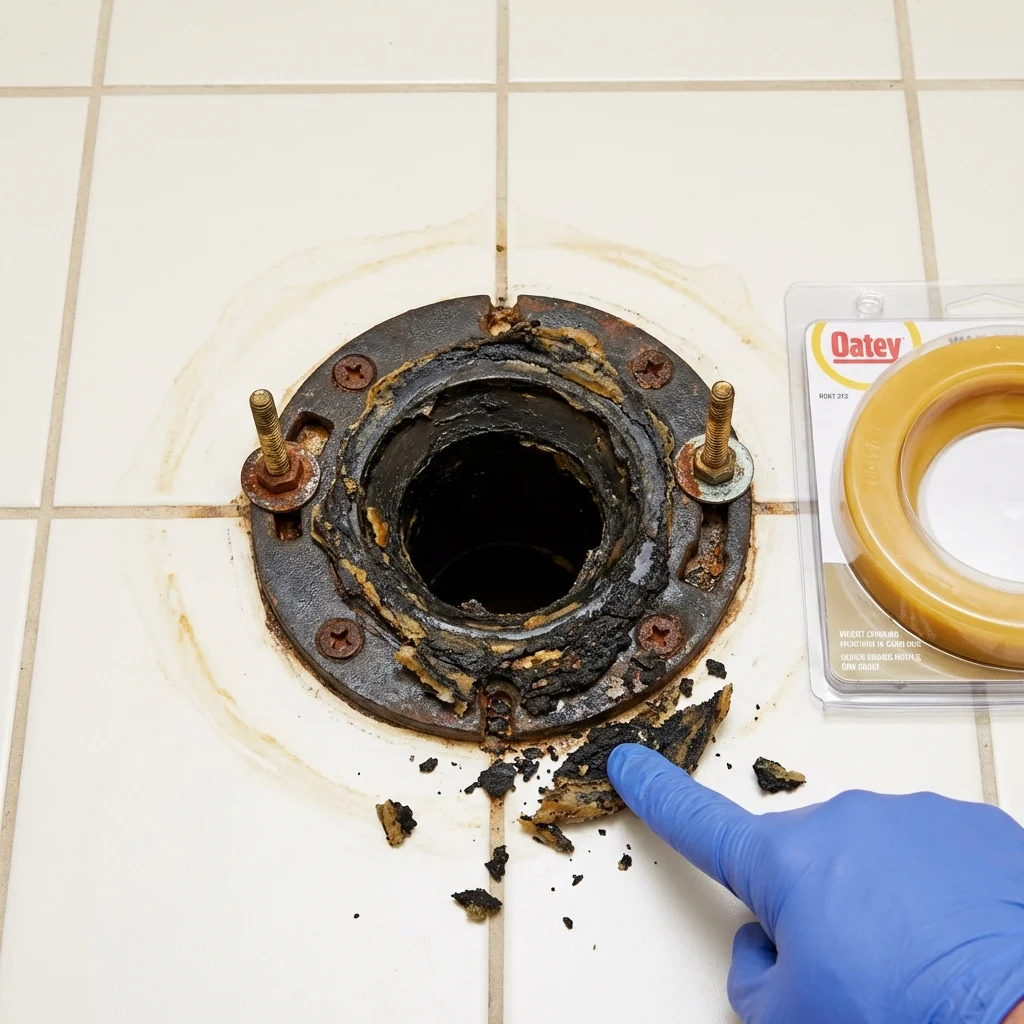 Failed wax ring showing water seepage at the base of a toilet in a Freeland, PA home