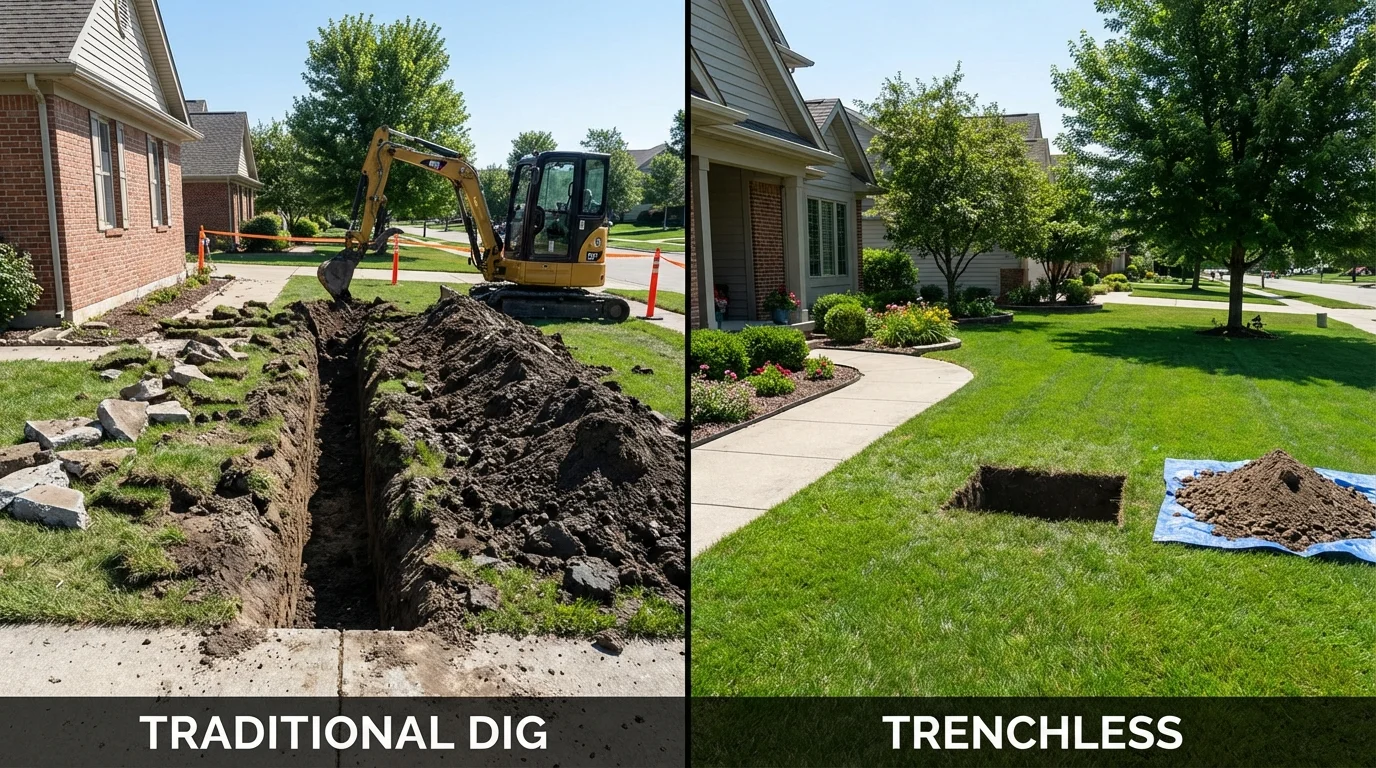 Trenchless sewer repair with minimal yard damage versus traditional excavation in Freeland, PA
